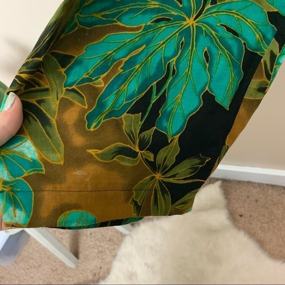 Vintage Women's Rayon Leaf Print Elastic Waist Wide Leg Pants - Picture 5 of 7